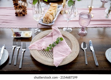 Table Setting At Luxury Hotel Resturant With Wicker Plate