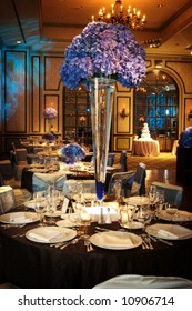 Table Setting At A Luxury Wedding Reception In A Large Ballroom