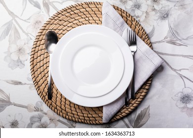 A Table Setting. A Modern, Elegant Tableware For One Person, Top View.