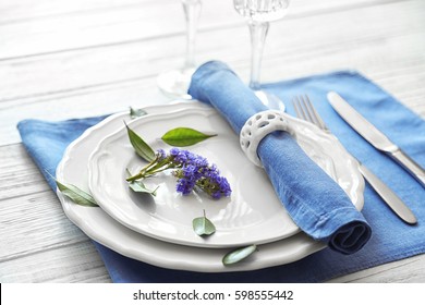Table setting on color napkin