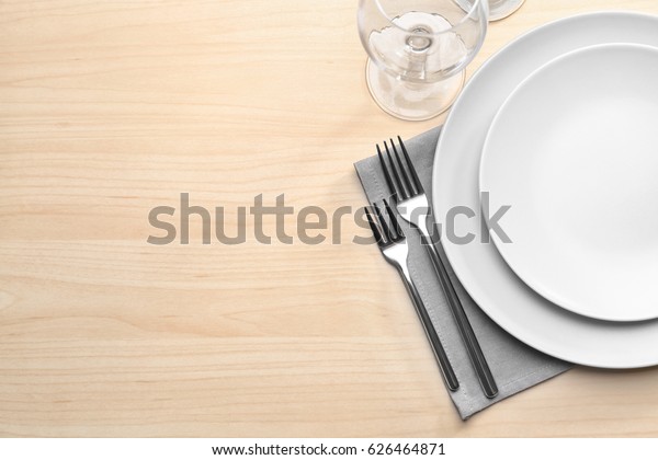 Table Setting On Wooden Background Stock Photo (Edit Now) 626464871