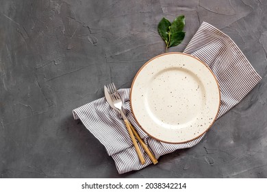 Table Setting Overhead View - Plate With Cutlery Set And Napkin