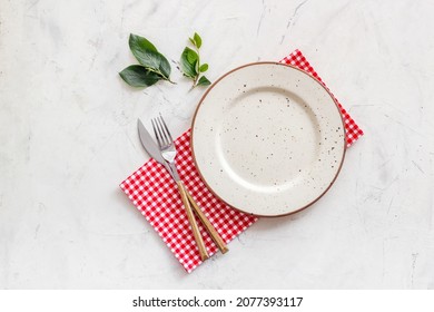 Table Setting Overhead View - Plate With Cutlery Set And Napkin