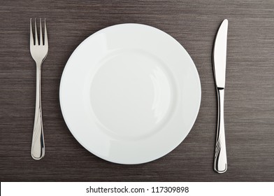 Table Setting. Plate Fork Knife White Empty