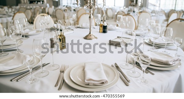 Table Setting Restaurant Wedding Reception White Royalty Free