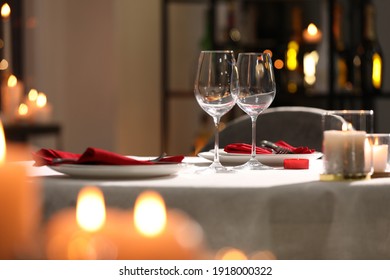 Table Setting For Romantic Dinner In Restaurant