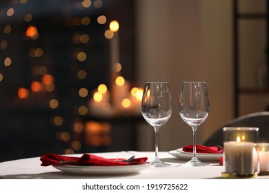 Table Setting For Romantic Dinner In Restaurant