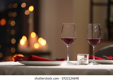 Table Setting For Romantic Dinner In Restaurant