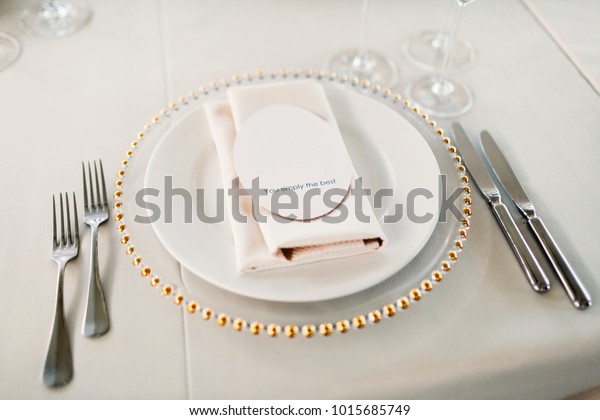 Table Setting Silverware Linen Napkin Wedding Stock Photo 1015685749 ...
