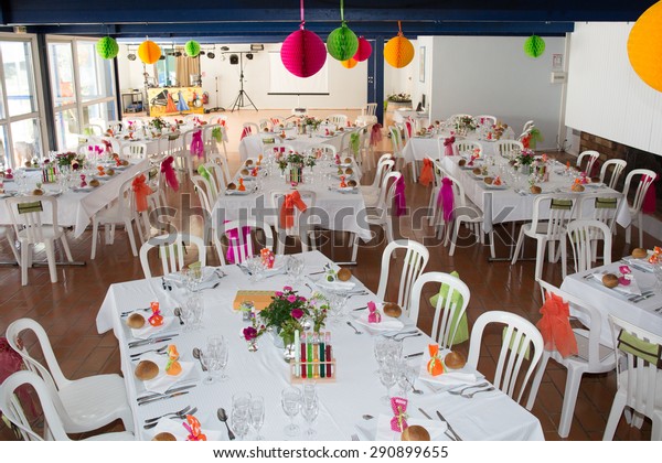 Table Setting Wedding Reception Orange Pink Stock Photo Edit Now