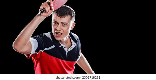 Table tennis. The player is active in attack. Image for sports website header design.