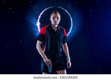 Table tennis player. Download a photo of a table tennis player for a tennis racket packaging design. Image for tennis ball box template.