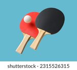 Table tennis rackets and ball isolated on a blue background
