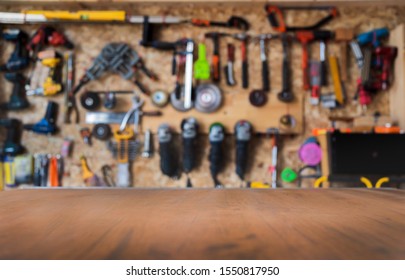 Table with tools as a background