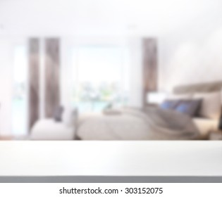 Table Top And Blur Background In The Bedroom