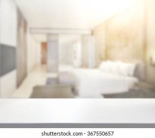 Table Top And Blur Background In The Bedroom