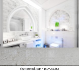 Table Top And Blur Bathroom Of The Background - Shutterstock ID 1599053362