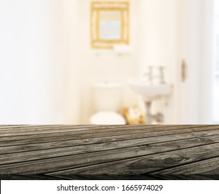 Table Top And Blur Bathroom Of The Background