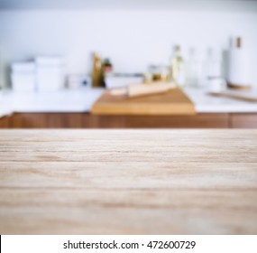 Table Top With Blur Kitchen Pantry Baking Equipment Background