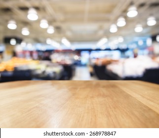 Table Top Counter Bar With Blur Supermarket Interior Background