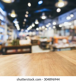 Table Top Counter Bar With Blurred Retail Shop Store Background