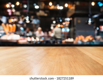 Table Top Counter With Restaurant Kitchen Bar Blur Background