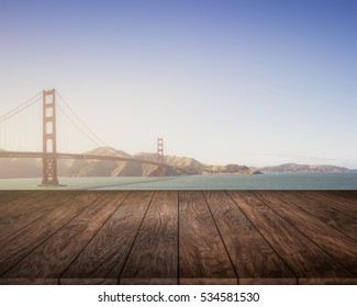 Table Top With Golden Gate Bridge Background