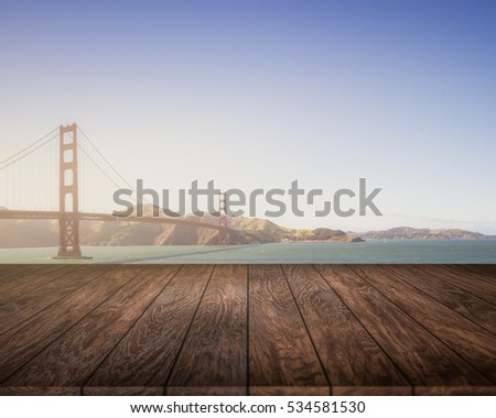 Table top with Golden Gate Bridge Background