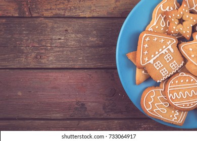 Table Top Shot Of Nicely Decorated Christmas Cookies On A Plate