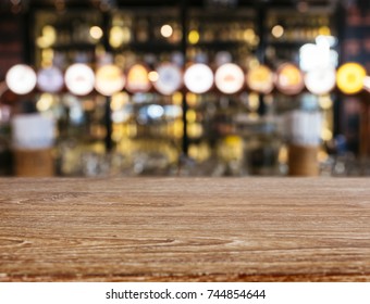 Table Top Wooden Counter Blur Bar Beer Tap Background