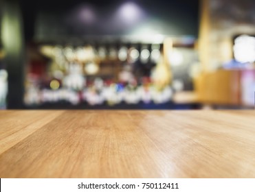 Table Top Wooden Counter Blur Bar Beer Pub Background