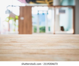 Table Top Wooden Counter Interior Space Blur Background