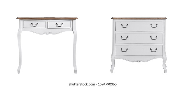 Table White Dresser Isolated On White Background Vintage