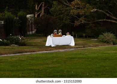 table with white linen in the outdoors