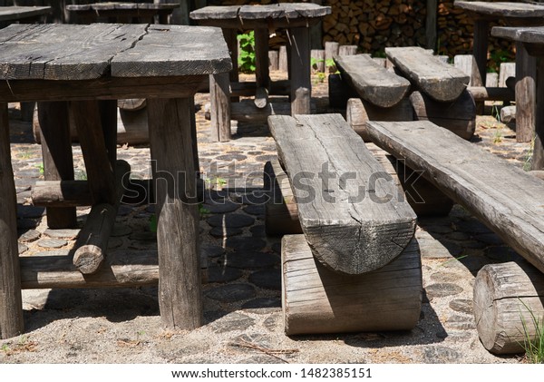 Tables Benches Made Handmade Wood Open Stock Photo Edit Now