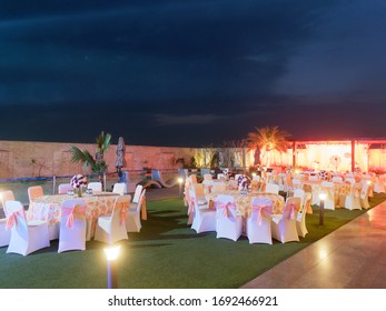 Tables And Chairs Prepared For A Birthday Party In India