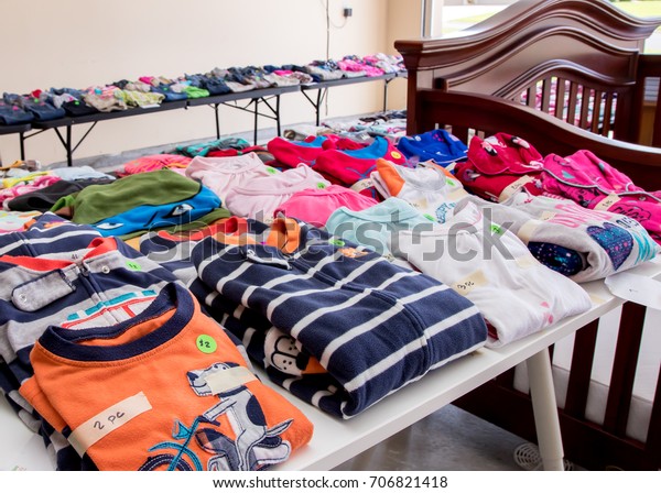 Tables Clothing Baby Goods Arranged Suburban Stock Photo Edit Now