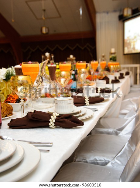 Tables Decorated Wedding Reception Transportation Objects Stock