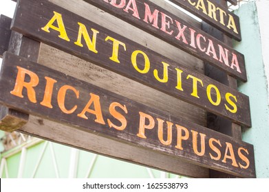 Tables With  Food Names Typical Of El Salvador