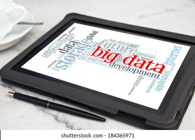 Tablet With Big Data Word Cloud