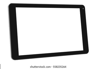 Tablette schwarz auf weißem Hintergrund, ausgeschnitten einzeln auf Bildschirmseite