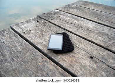 Tablet case and planks background