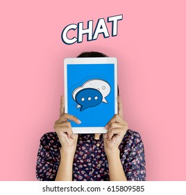 Tablet Chat Bubble Message Social Media Graphic