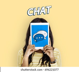 Tablet Chat Bubble Message Social Media Graphic