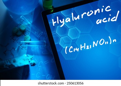 Tablet With The Chemical Formula Of Hyaluronic Acid. 