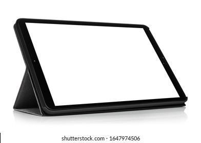 Tablet computer with blank screen, isolated on white background