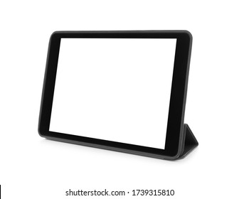 Tablet computer with blank screen isolated on white. Modern gadget