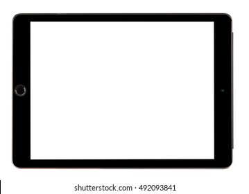 Tablet computer blank white screen studio shot isolated on over white background, Modern Technology Digital Portable Information Device Mockup