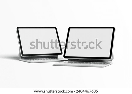 Tablet computer with blank white screen, isolated on white background	
