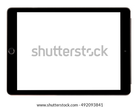 Tablet computer blank white screen studio shot isolated on over white background, Modern Technology Digital Portable Information Device Mockup